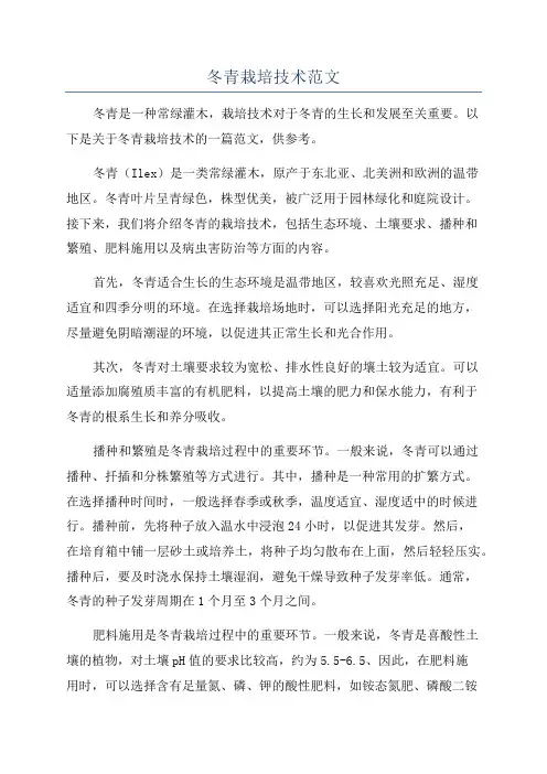 冬青栽培技术范文