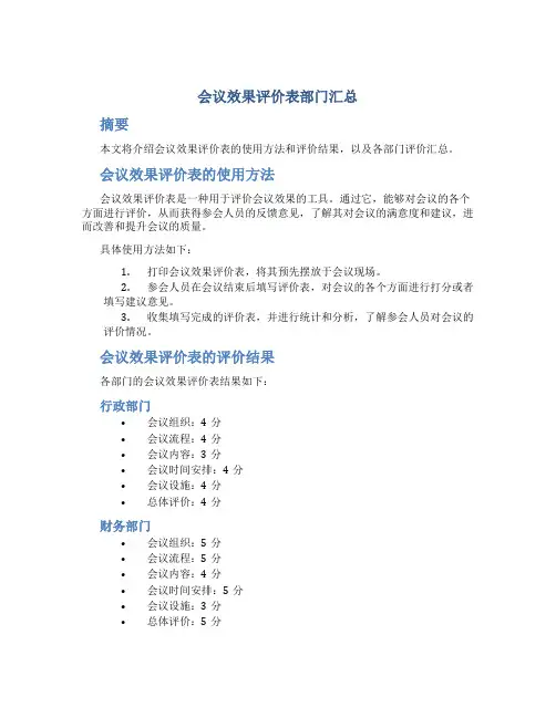 会议效果评价表部门汇总