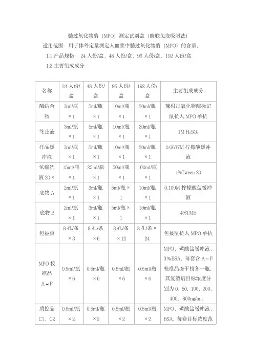 髓过氧化物酶(MPO)测定试剂盒(酶联免疫吸附法)产品技术要求xieheluoke