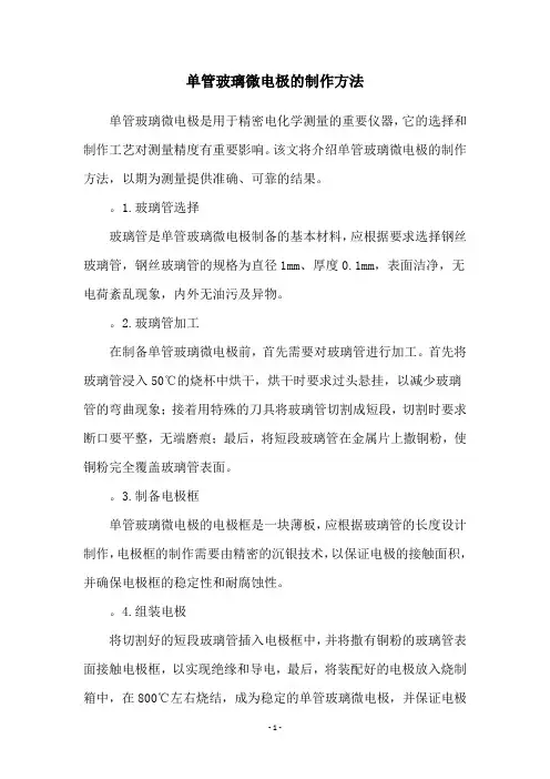 单管玻璃微电极的制作方法