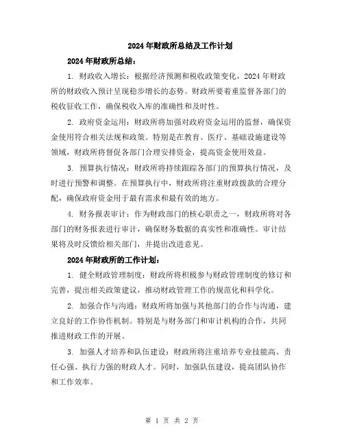 2024年财政所总结及工作计划