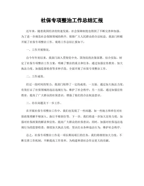 社保专项整治工作总结汇报