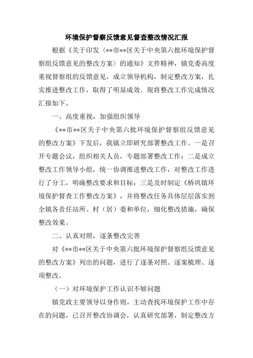 环境保护督察反馈意见督查整改情况汇报