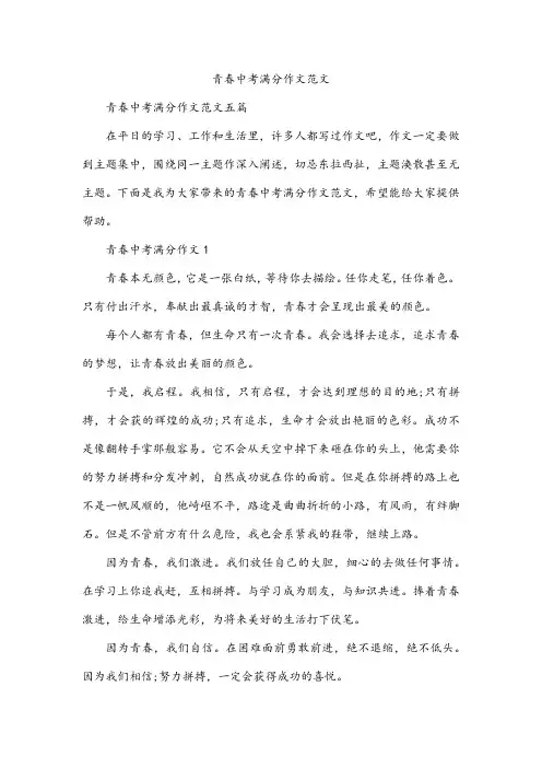 青春中考满分作文范文