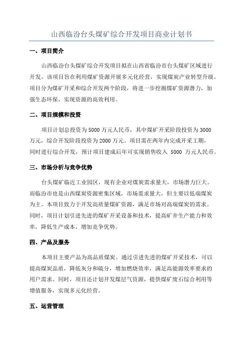 山西临汾台头煤矿综合开发项目商业计划书