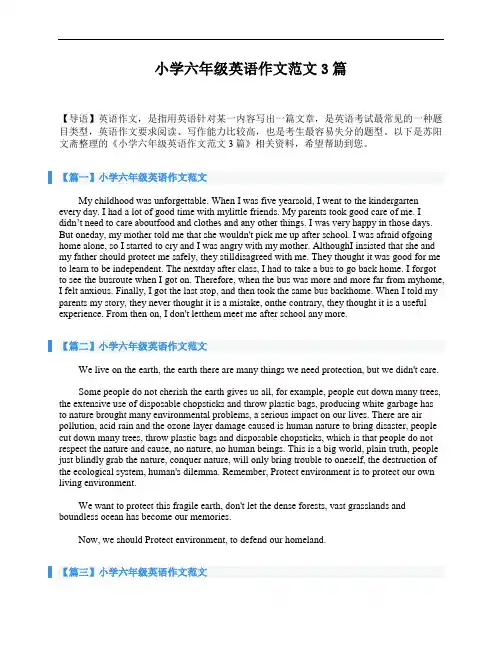 小学六年级英语作文范文3篇