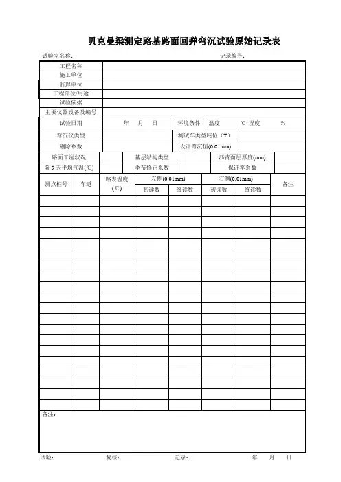 路基路面检测试验原始记录表