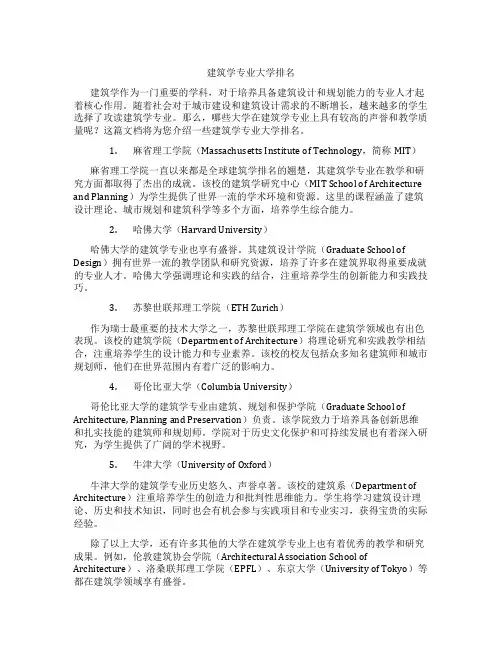 建筑学专业大学排名