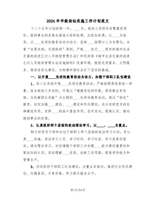 2024年市救助站实施工作计划范文（二篇）