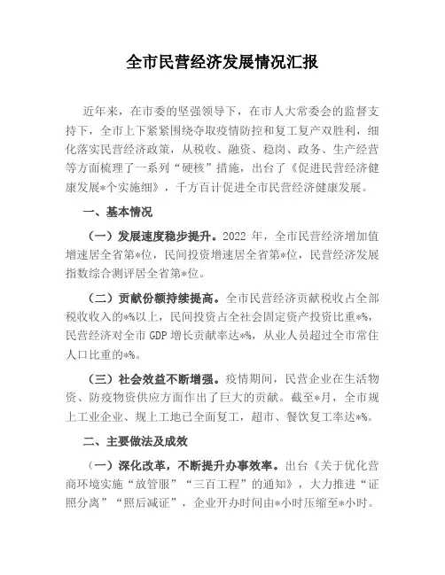 全市民营经济发展情况汇报