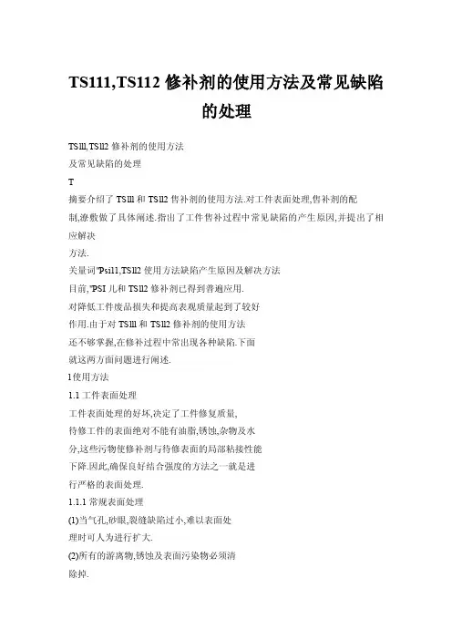 TS111,TS112修补剂的使用方法及常见缺陷的处理