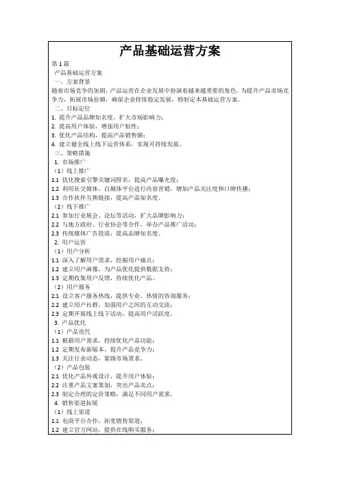 产品基础运营方案