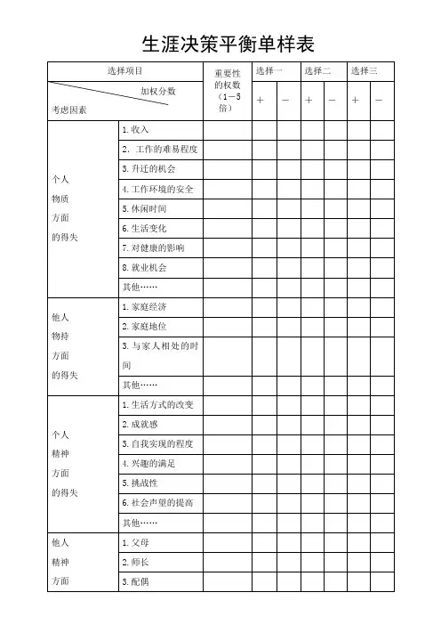 生涯决策平衡单