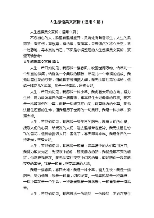 人生感悟美文赏析（通用9篇）