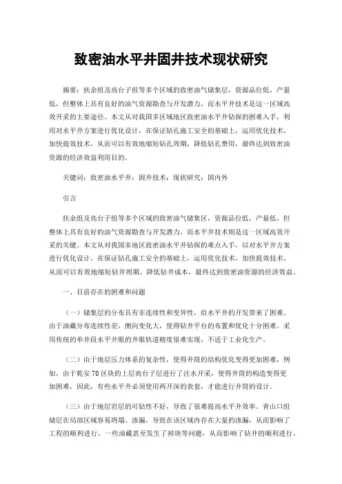 致密油水平井固井技术现状研究