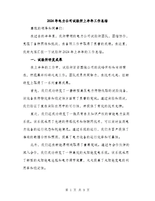 2024年电力公司试验所上半年工作总结（三篇）