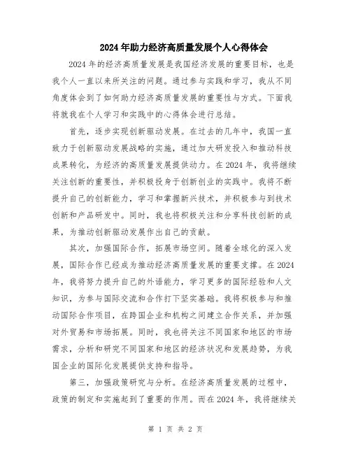 2024年助力经济高质量发展个人心得体会