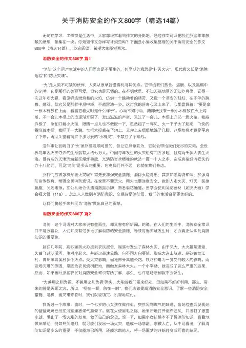 关于消防安全的作文800字（精选14篇）