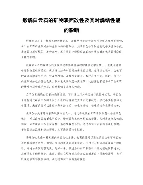 煅烧白云石的矿物表面改性及其对烧结性能的影响