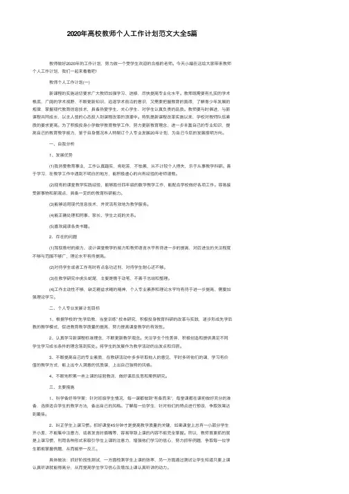 2020年高校教师个人工作计划范文大全5篇