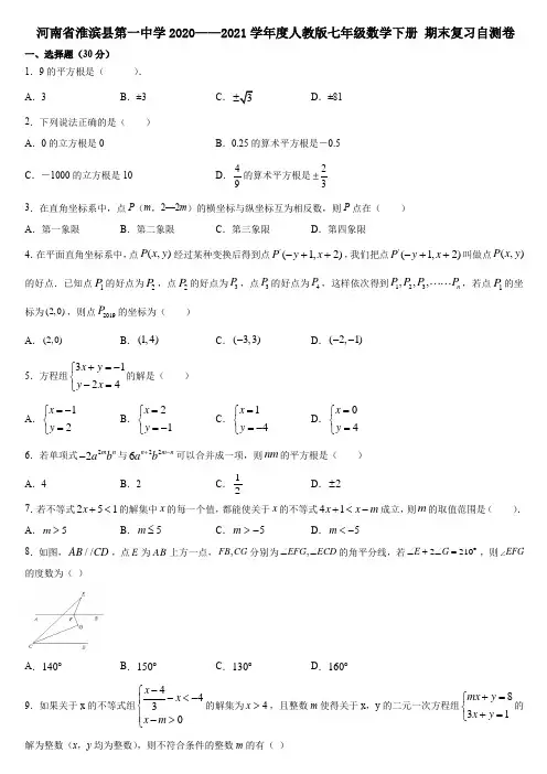 河南省淮滨县第一中学2020-2021学年人教版七年级数学下册期末复习自测卷