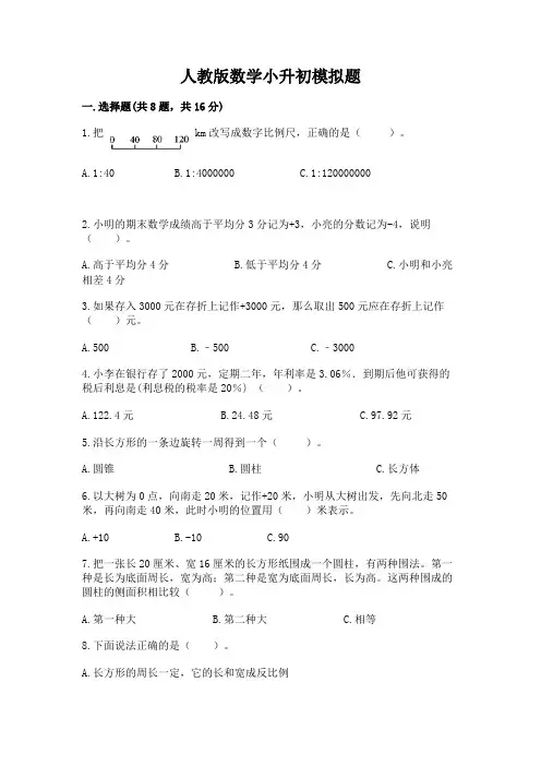 人教版数学小升初模拟题带答案(完整版)