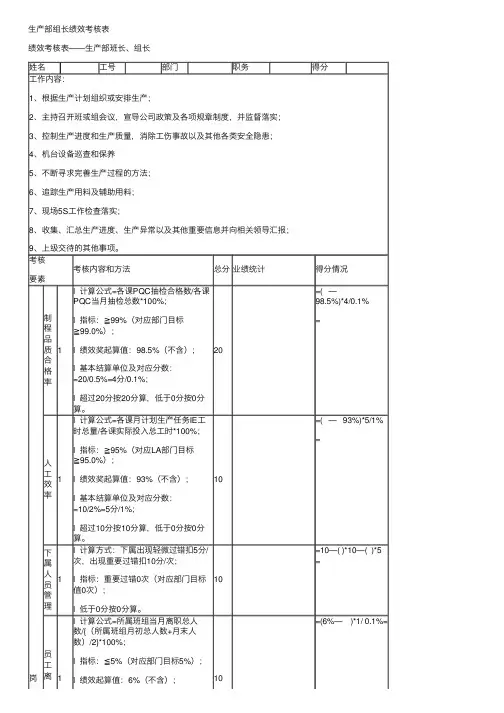 生产部组长绩效考核表