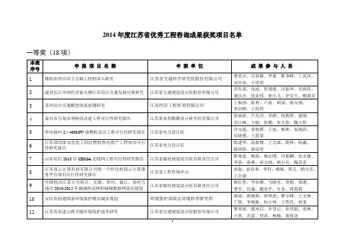 2014年度江苏省优秀工程咨询成果获奖项目名单