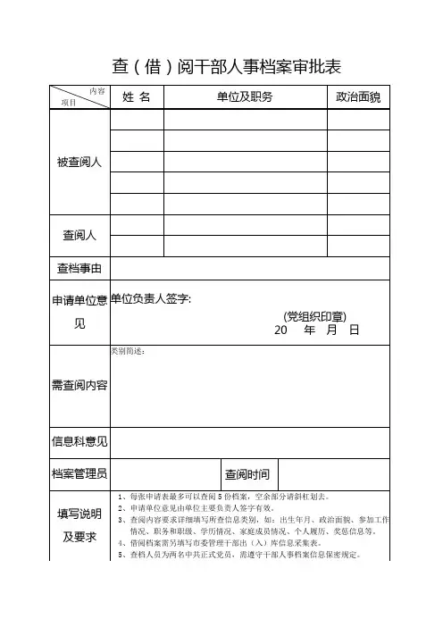 查(借)阅干部人事档案审批表