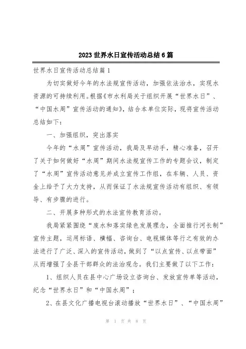 2023世界水日宣传活动总结6篇