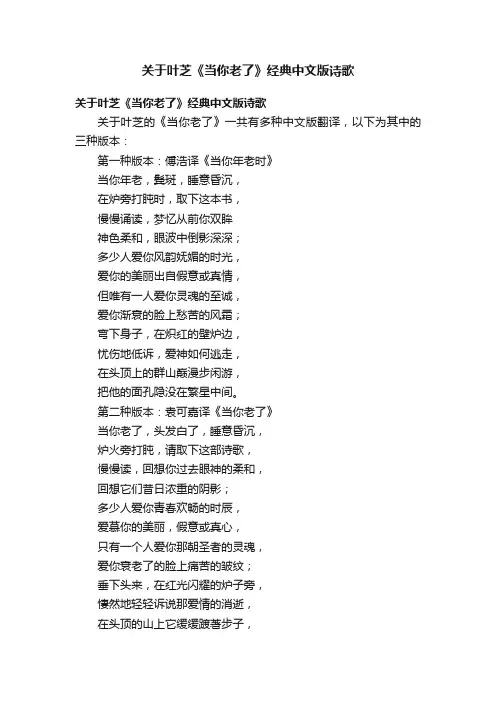 关于叶芝《当你老了》经典中文版诗歌