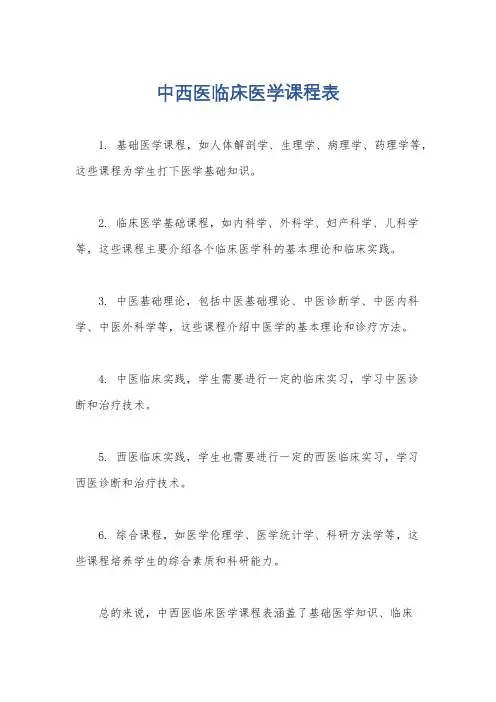 中西医临床医学课程表