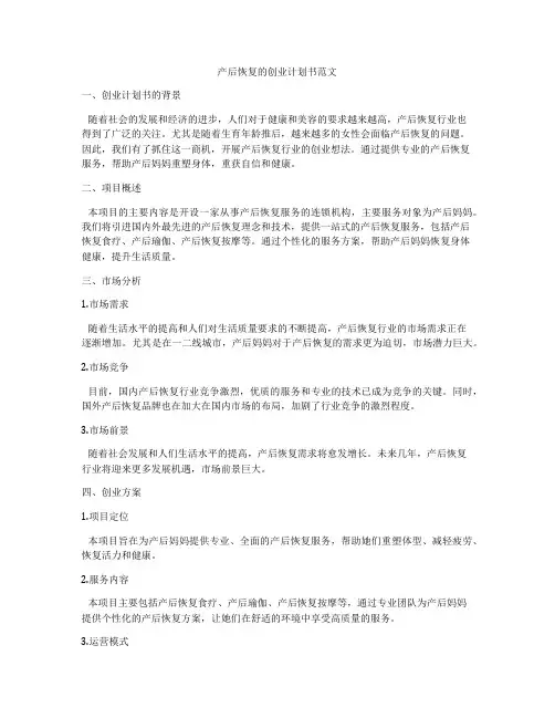 产后恢复的创业计划书范文