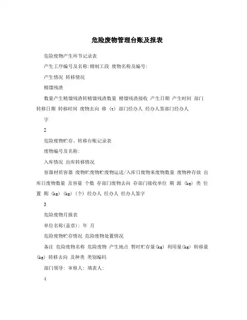 危险废物管理台账及报表