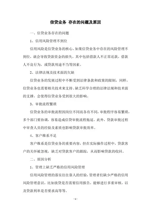 信贷业务 存在的问题及原因