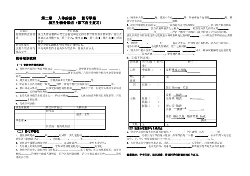 第二章   人体的营养   复习学案
