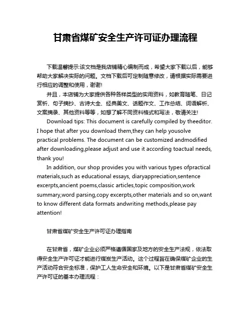 甘肃省煤矿安全生产许可证办理流程