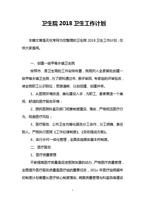卫生院2018卫生工作计划