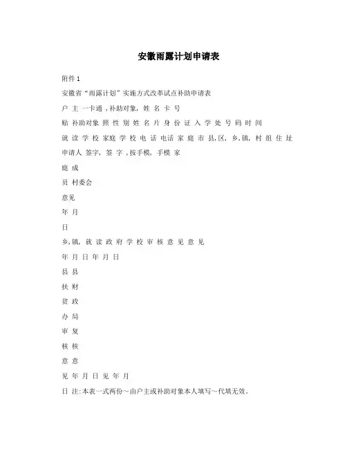 安徽雨露计划申请表