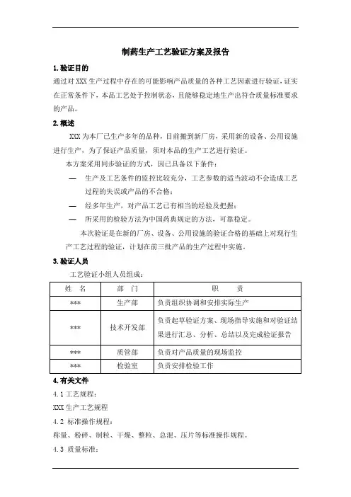 制药生产工艺验证方案及报告