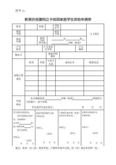 教育扶贫建档立卡贫困家庭学生资助申请表