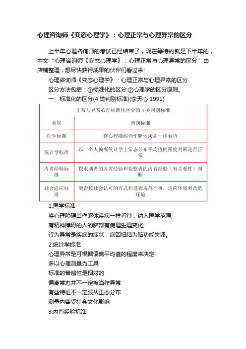 心理咨询师《变态心理学》：心理正常与心理异常的区分