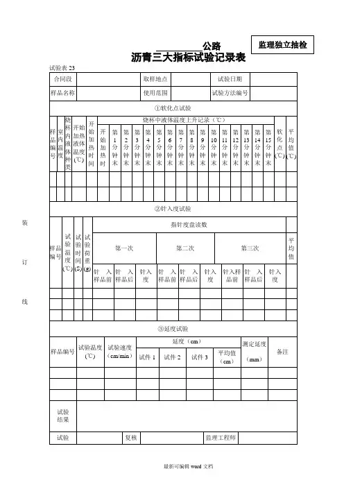 沥青三大指标试验记录表