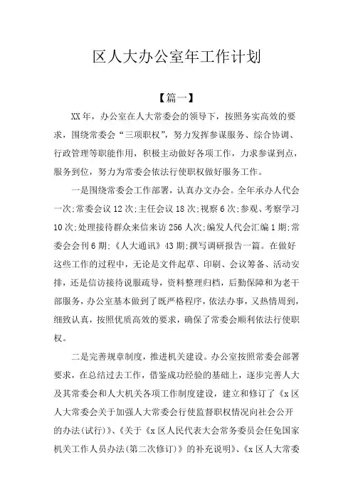 区人大办公室年工作计划