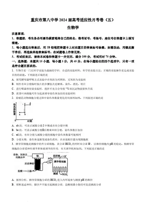 2024届重庆市八中高三下学期高考适应性月考卷(五)生物及答案