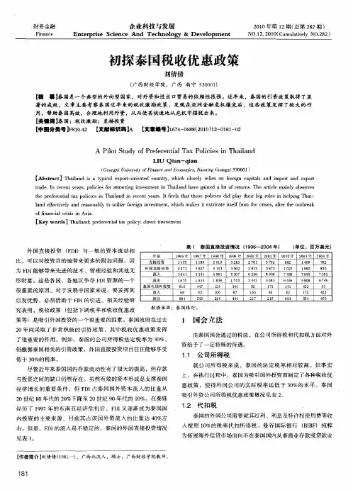 初探泰国税收优惠政策