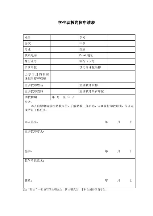 学生助教岗位申请表