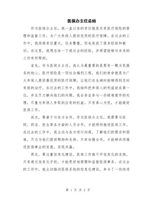 医保办主任总结