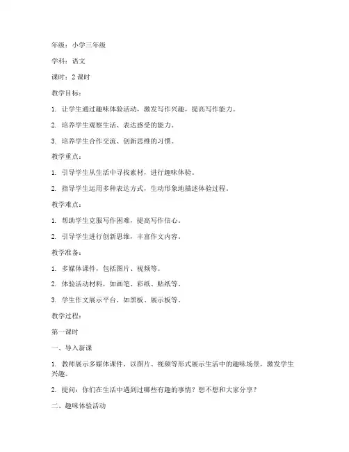 小学趣味体验作文教案模板