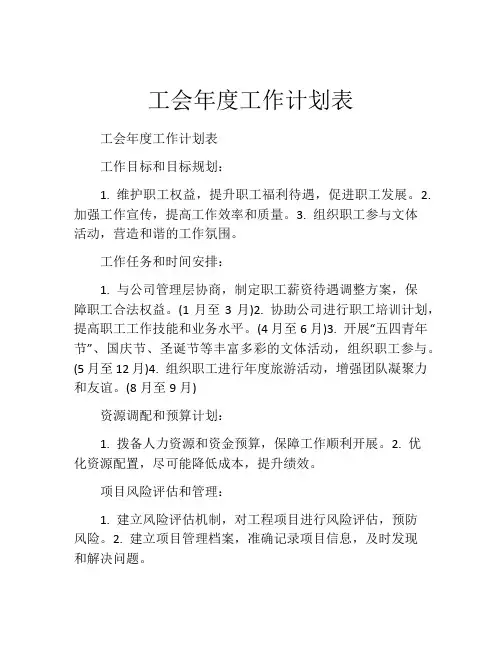 工会年度工作计划表